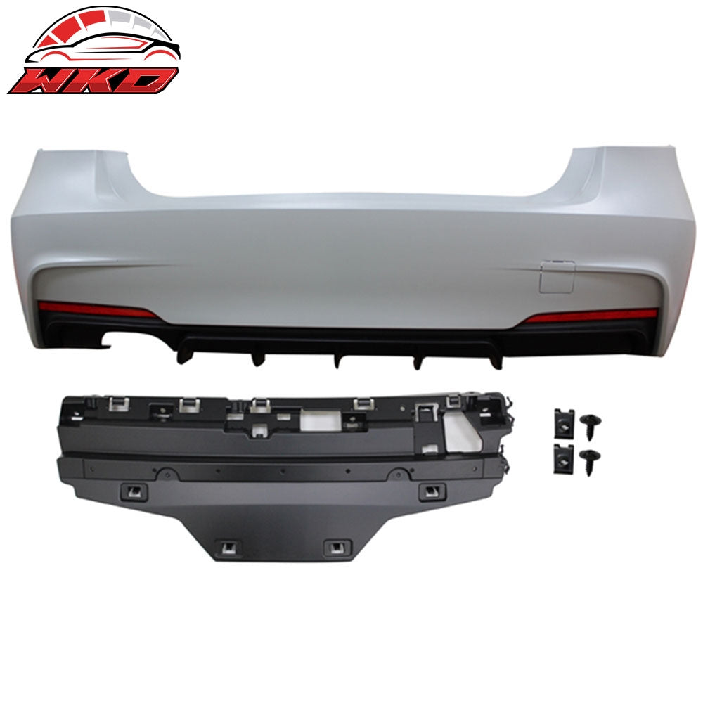 Fits 12-18 BMW F30 M Sport M Performance Rear Bumper Twin Muffler Single Outlet