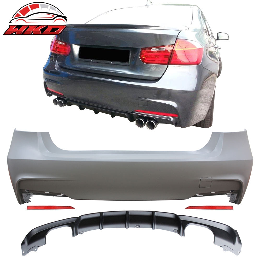 Fits 12-18 BMW F30 M Sport M Performance Style Rear Bumper Cover Twin Muffler