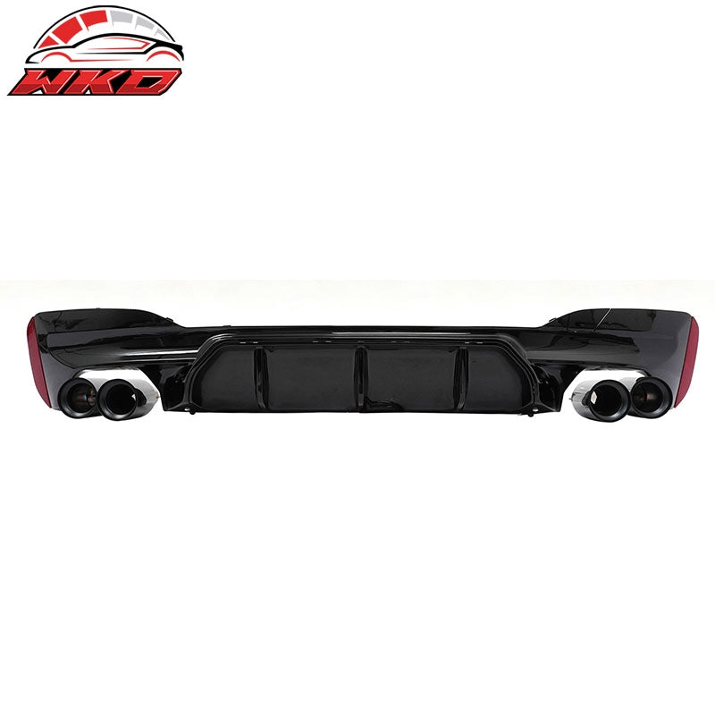 For 21-23 BMW G30 Competition Style Gloss Black Rear Diffuser Black Exhaust Tips