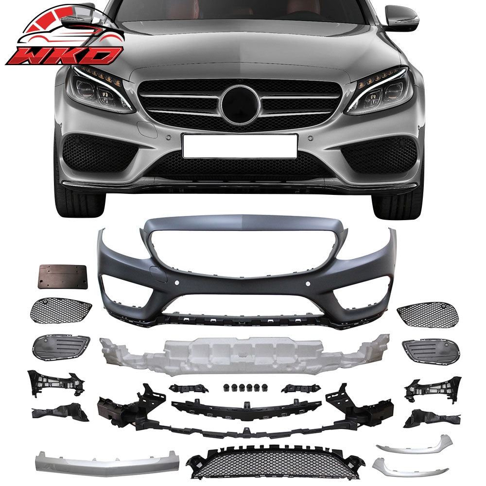 Fits 15-18 Benz C-Class W205 AMG Style Front Bumper Conversion Cover - PP