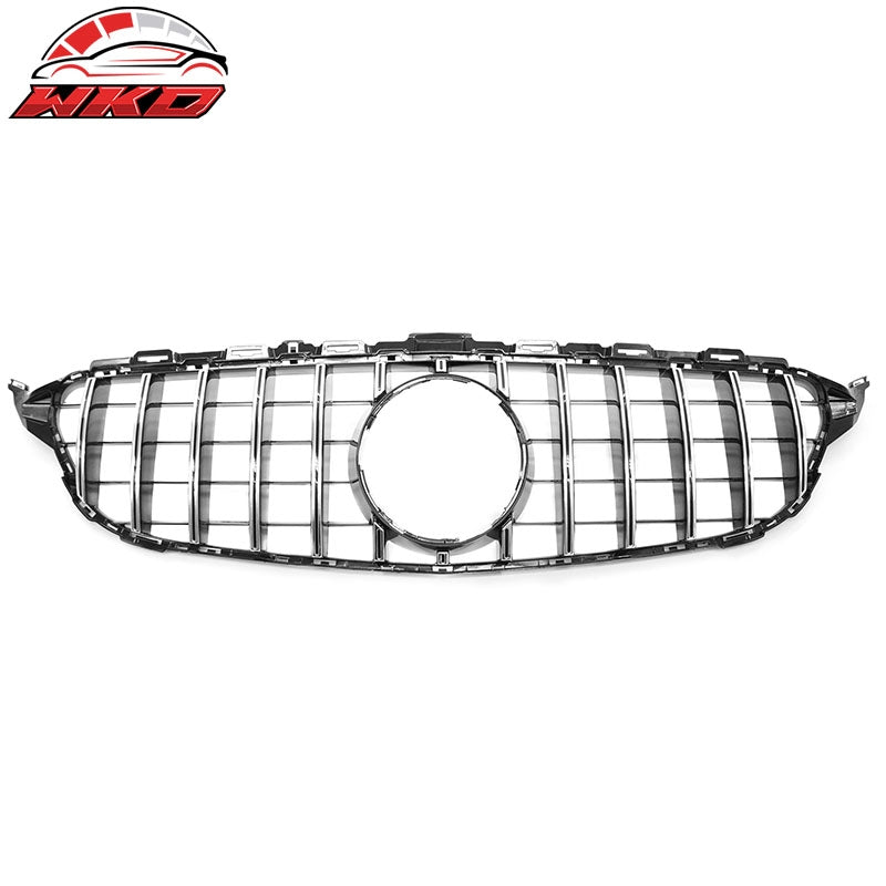 Fits 15-18 Benz W205 C-Class C63 AMG Grille GTR Style Bumper Upper Grill Silver