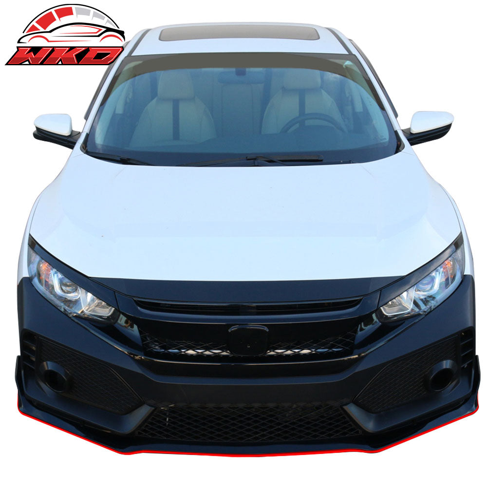 Fits 16-21 Honda Civic TR Style Front Bumper Cover + Grille + Front Lip PP
