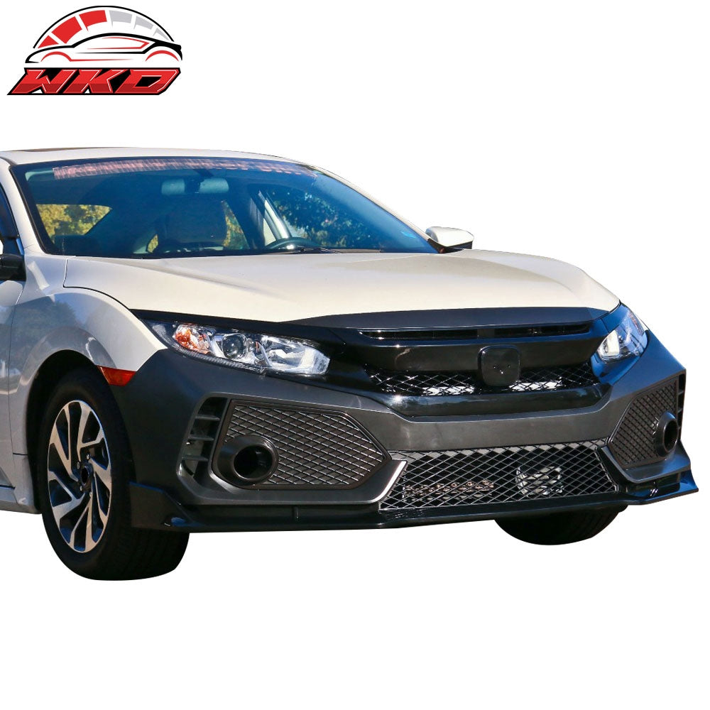 Fits 16-21 Honda Civic Type-R Sedan Coupe Painted Front Bumper & Lip Gloss Black