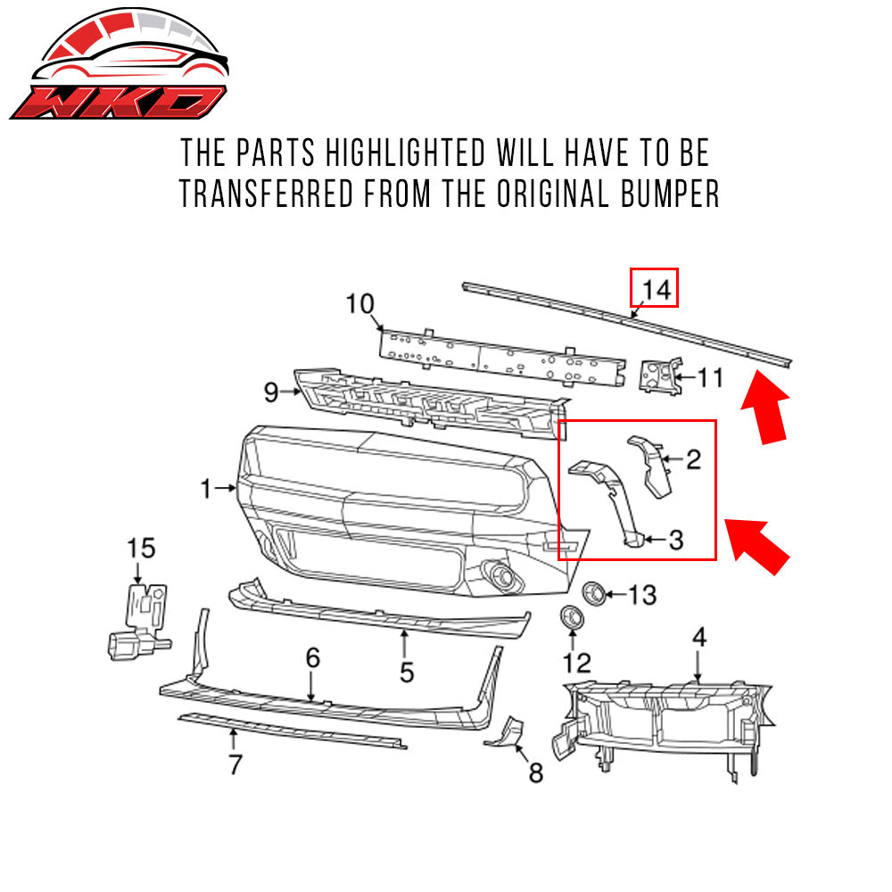 Fits 08-14 Dodge Challenger Front Bumper Cover & SRT Style Front Bumper Lip PP