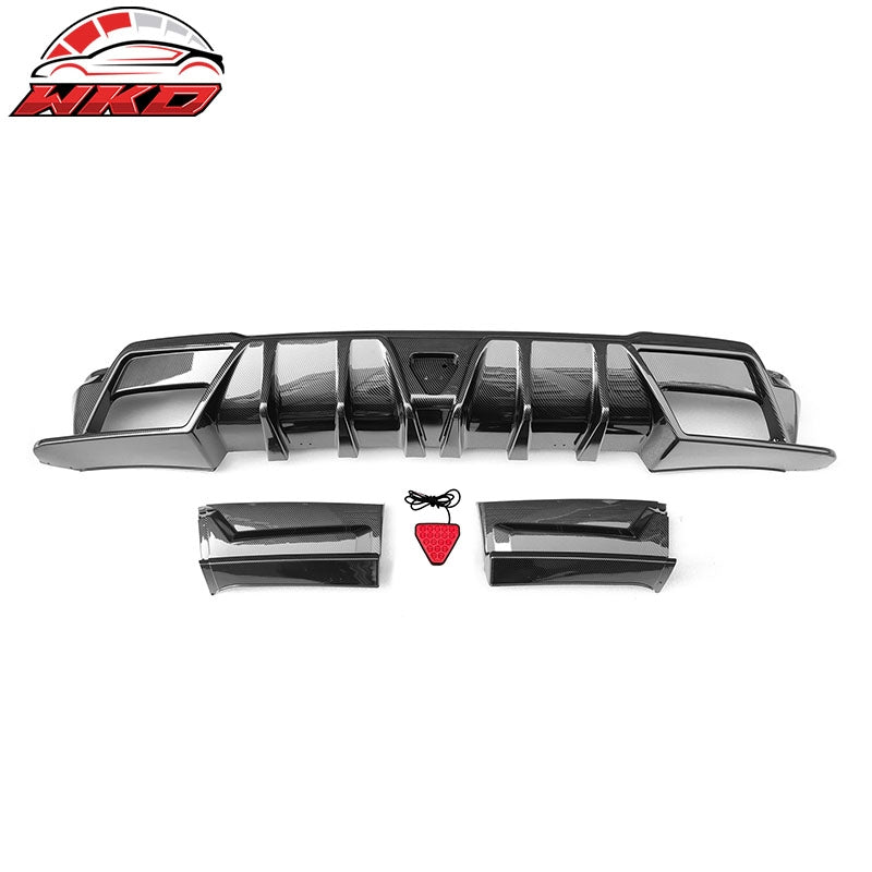 Fits 23-26 Honda CR-V IKON Carbon Fiber Print Rear Bumper Lip Diffuser PP W/ LED