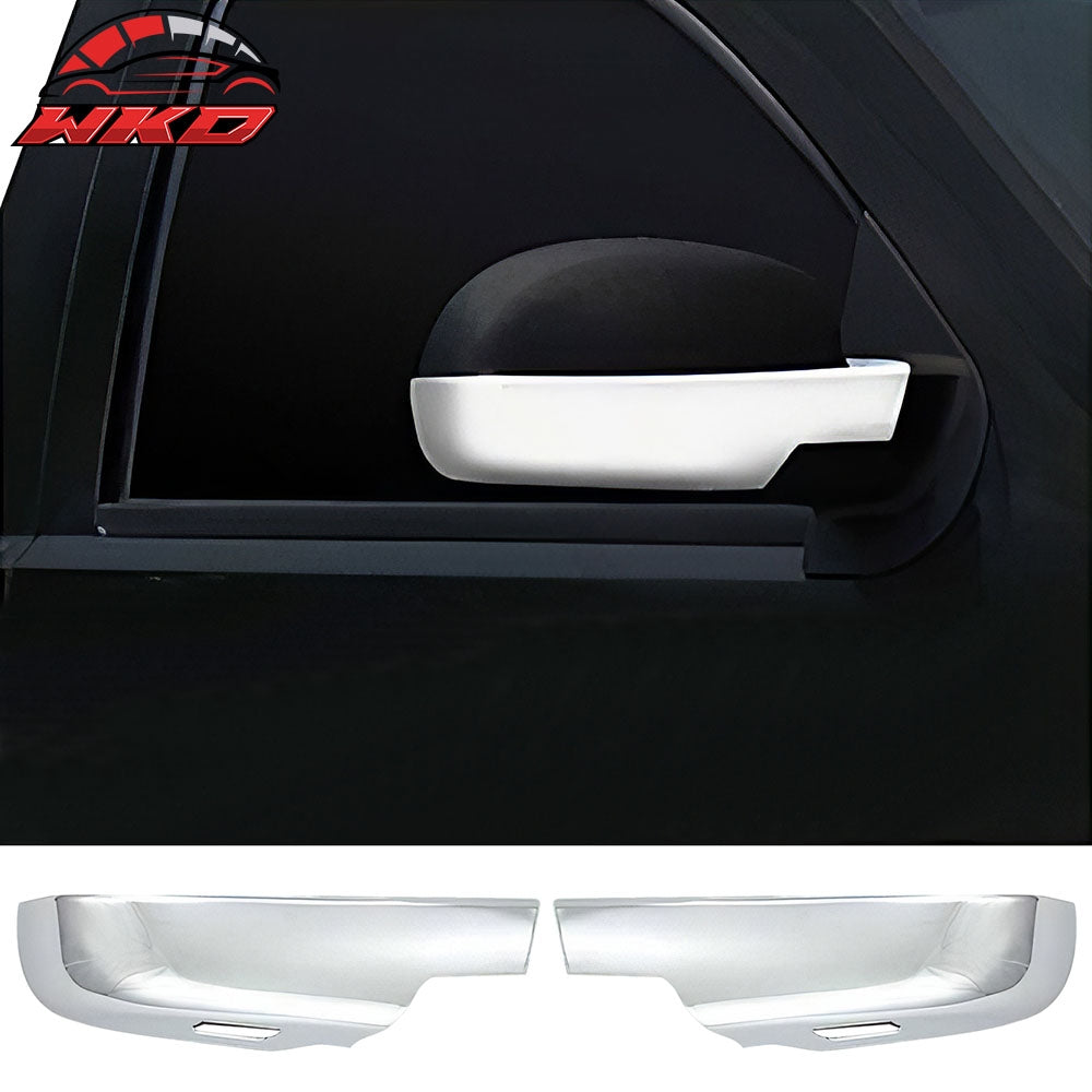 Fits 07-14 Cadillac Escalade 2PC Side Mirror Cover W/Puddle Light Cut Out Chrome