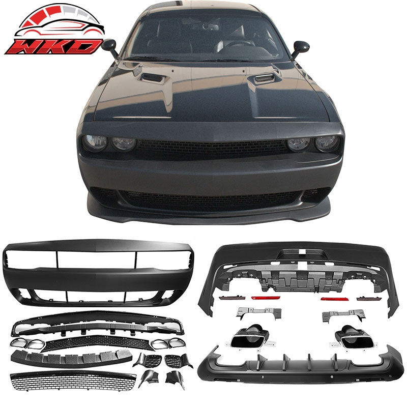 Fits 08-14 Challenger Front Rear Bumper (2015+ SRT Hellcat Style) + V4 Diffuser