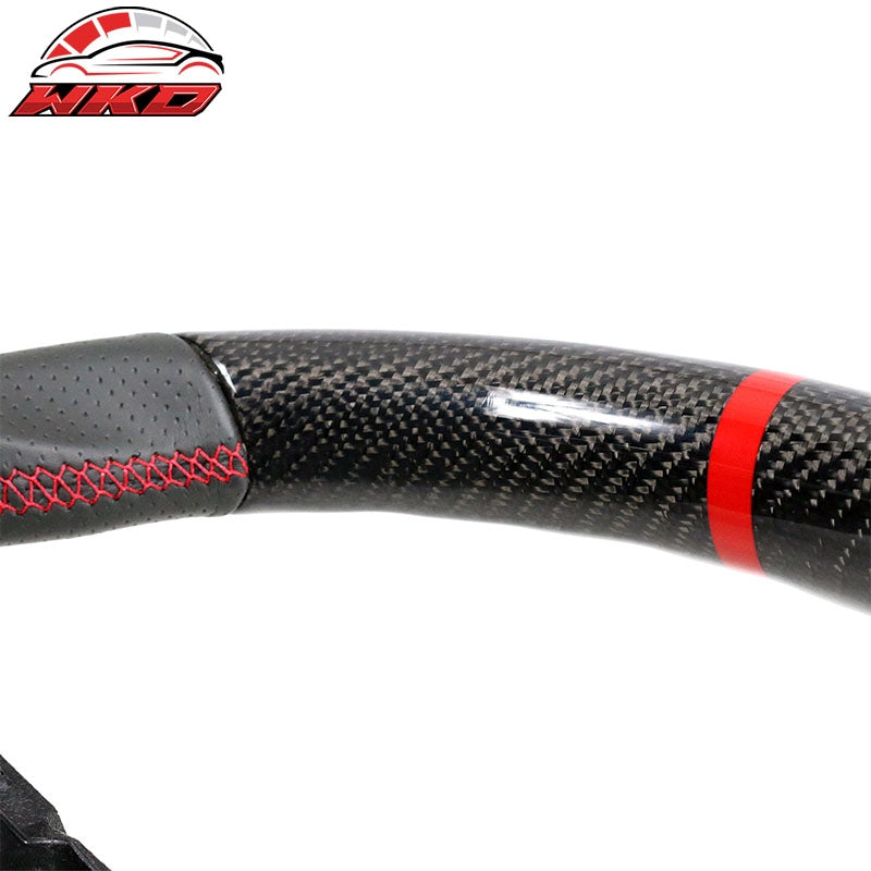 Fit 12-15 Chevy Camaro Carbon Fiber Steering Wheel w/ Red Stitch & Indicator