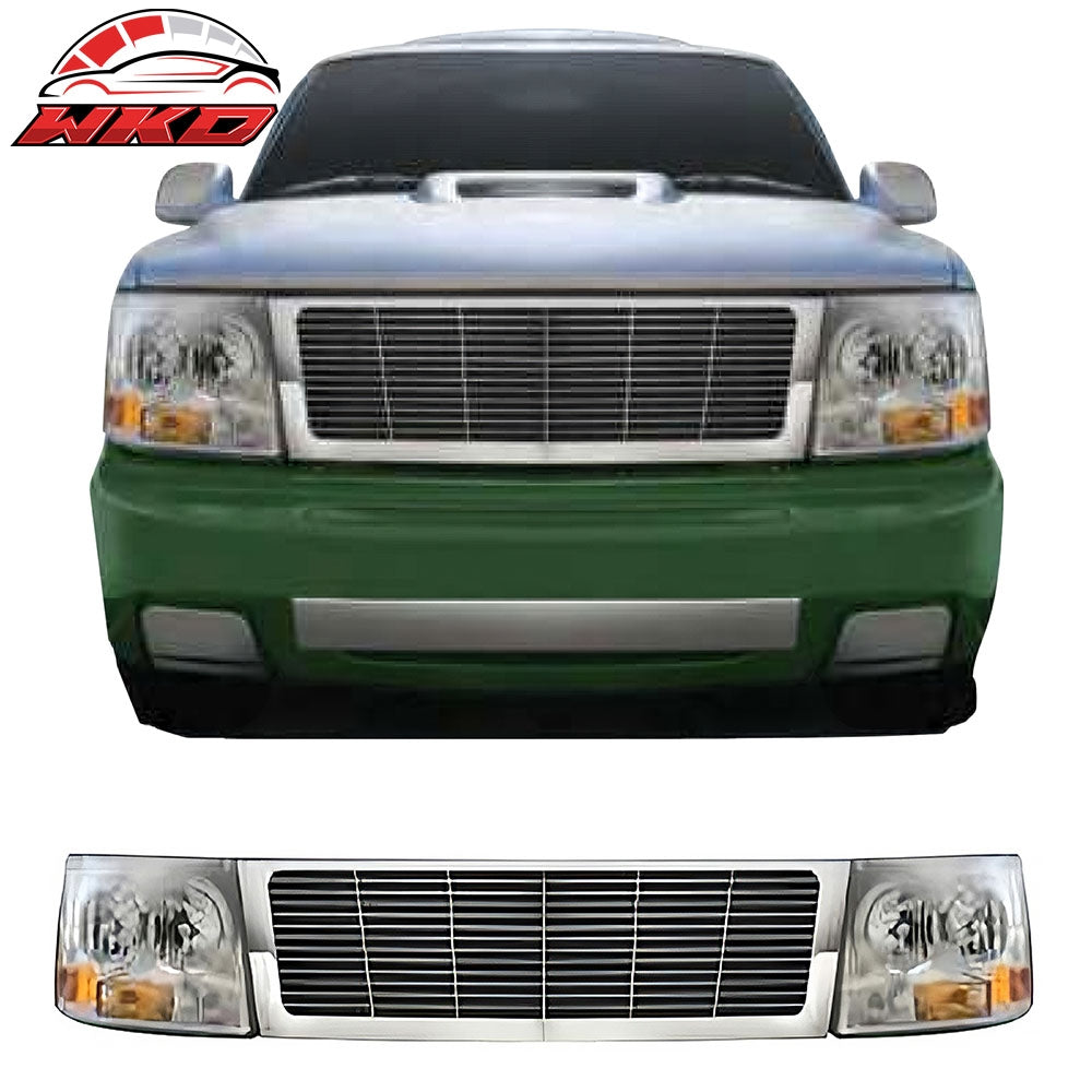 Fits 99-02 Silverado 1500/1500 HD/2500/2500 HD/3500 Chrome Grille W/ Headlights