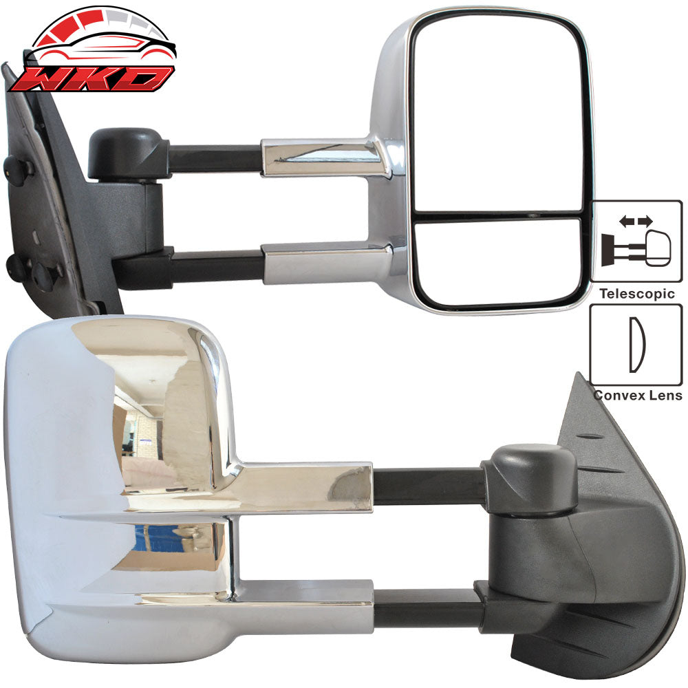 Fits 07-14 Chevy Silverado Side View Towing Mirrors Manual Non-Heated Chrome