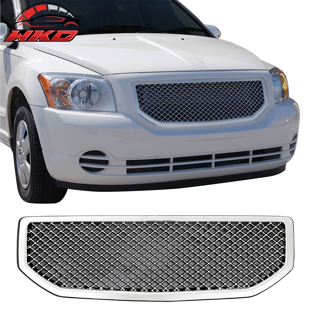 Fits 07-12 Dodge Caliber Mesh Style ABS Front Bumper Grille Guard Cover - Chrome