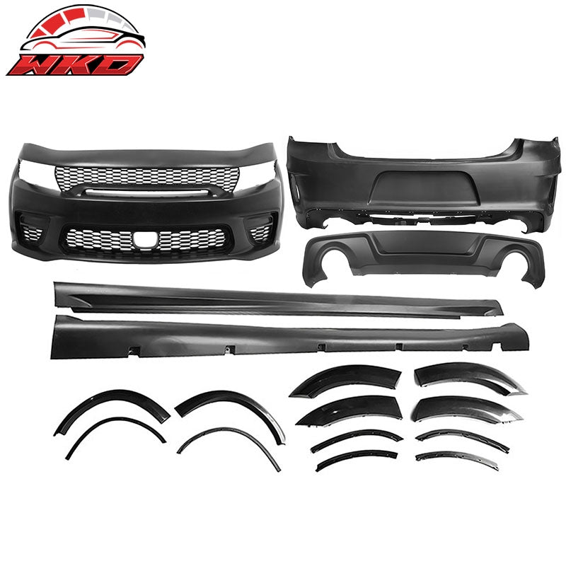For 15-23 Dodge Charger Front & Rear Bumper Cover & Side Skirt & Fender Flare