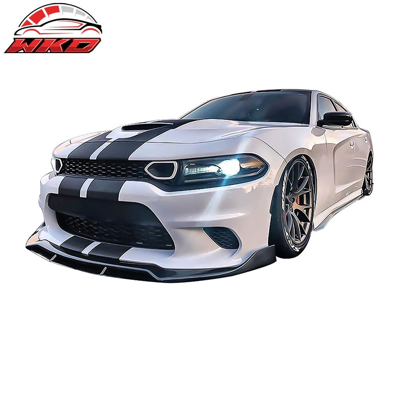 Fits 15-23 Dodge Charger SRT Front Bumper Lip Spoiler V2 Style PP Matte Black
