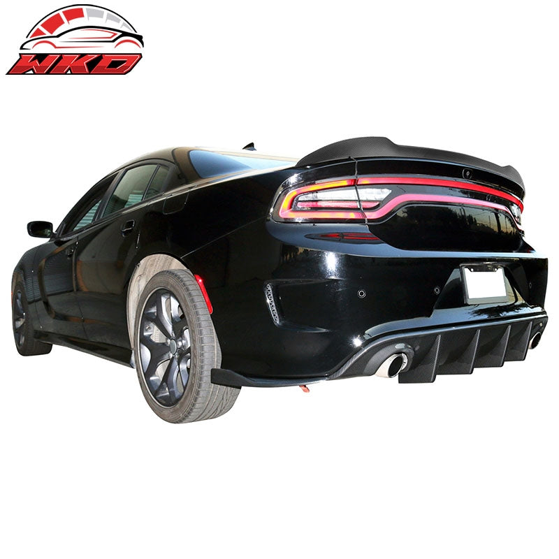 Fits 15-23 Dodge Charger V3 Style Carbon Fiber Print Rear Trunk Spoiler Wing Lip