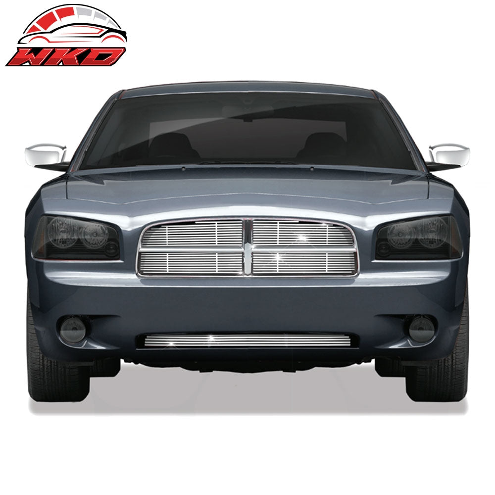 Fits 06-10 Dodge Charger Stainless Steel Chrome Front Bumper Upper Grille Set