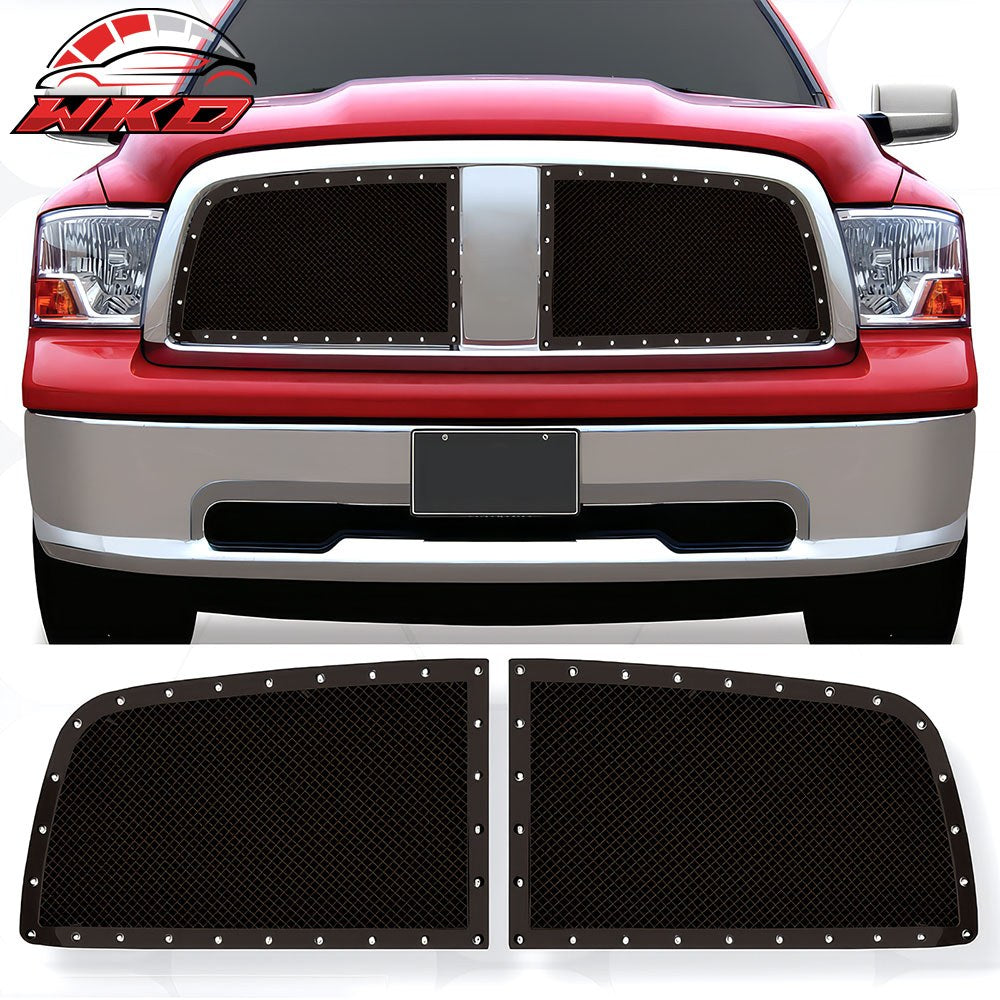 Fits 09-12 Dodge Ram 1500 Mesh Chrome Black Front Insert Grille Stainless Steel