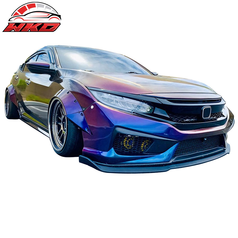 Fits 16-21 Honda Civic Sedan RB Style Rear Wide Body Wheel Arch Fender Flares PU