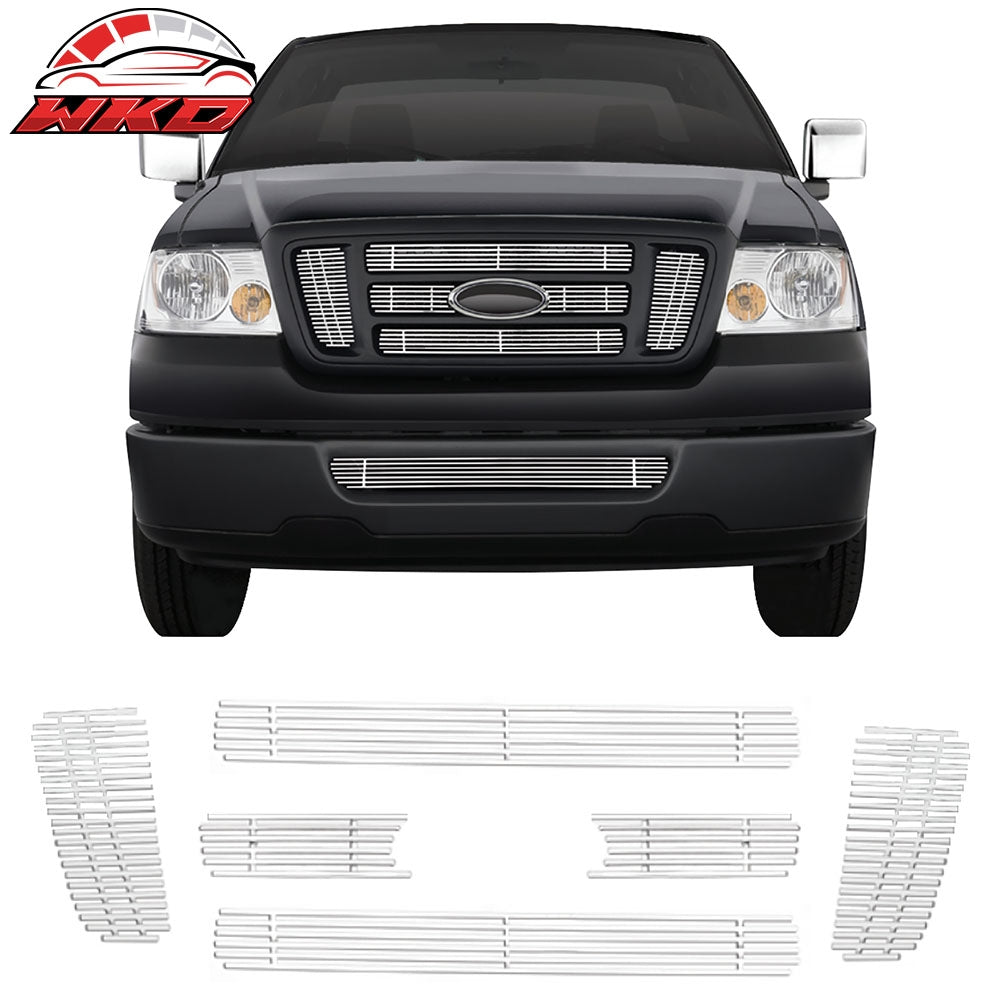 Fits 04-08 Ford F-150 F150 6PC Front Upper Grille Inserts Chrome Stainless Steel
