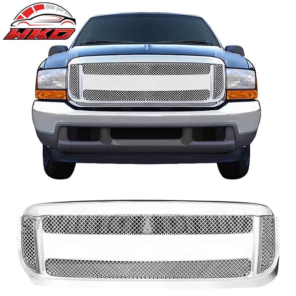 Fits 1999-2004 Ford Super Duty Front Bumper Hood Upper Grille Grill Trim Chrome