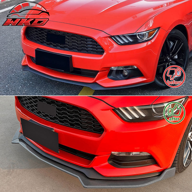 Fits 15-17 Ford Mustang Ecoboost/GT/V6 Front Bumper Lip Carbon Fiber Print 3PCS