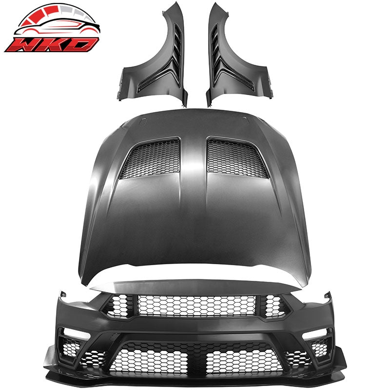 For 18-23 Ford Mustang GTD Style Front Bumper Conversion + Fender + Hood +Grille