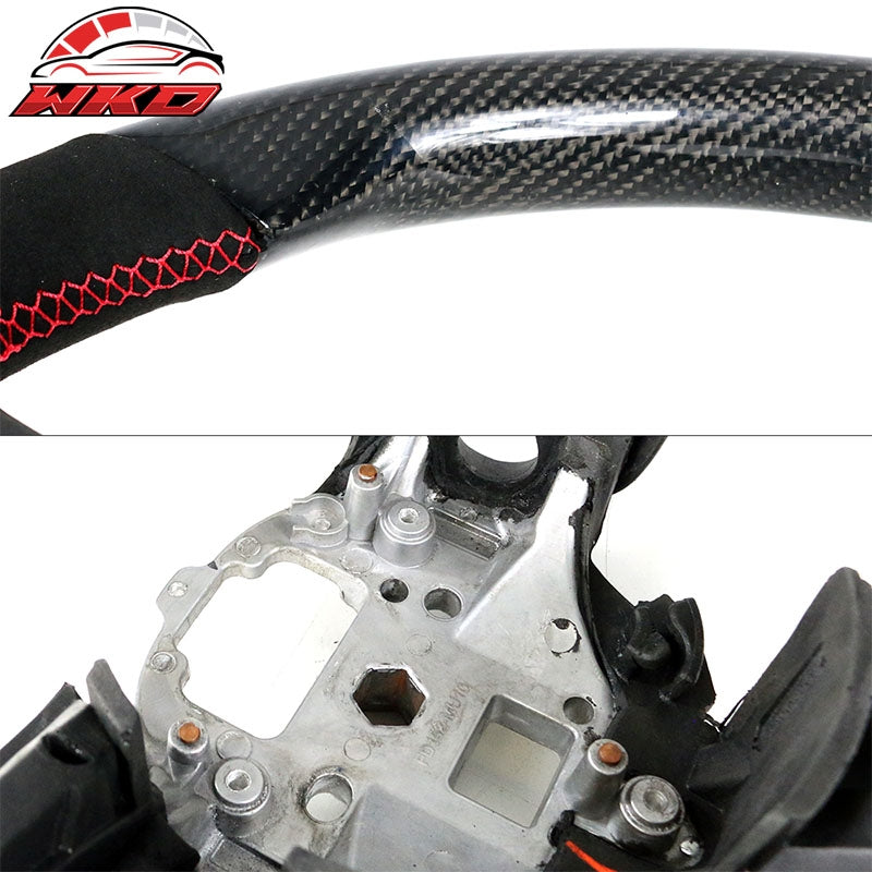 Fits 10-14 Ford Mustang Steering Wheel W/Red Stitching Alcantara Carbon Fiber CF