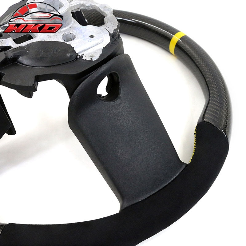 Fits 10-14 Ford Mustang Steering Wheel Carbon Fiber CF Alcantara Yellow Ring