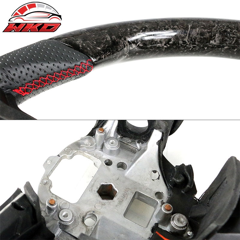 Fit 10-14 Ford Mustang Steering Wheel Forged Carbon Fiber Leather Red Stitch