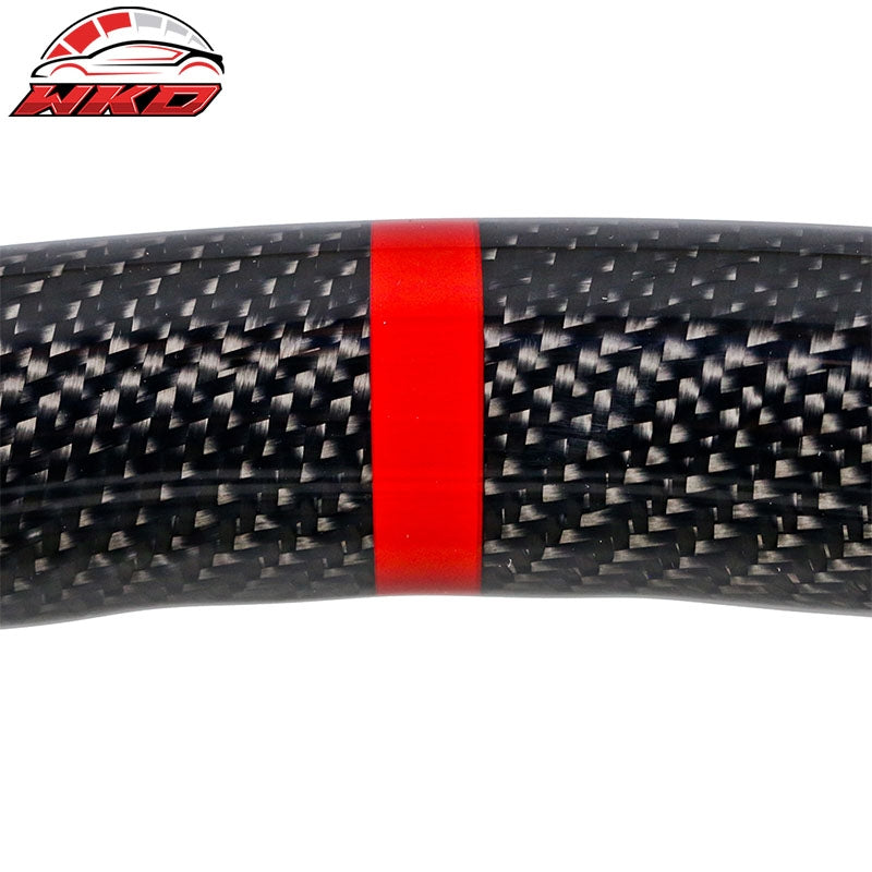 Fits 18-23 Ford Mustang Carbon Fiber Leather Steering Wheel Red Stitching & Ring