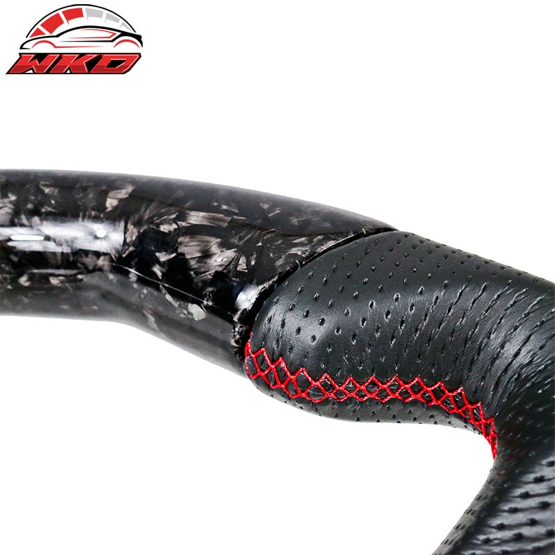 Fits 18-23 Ford Mustang Forged Carbon Fiber Leather Steering Wheel Red Stitching