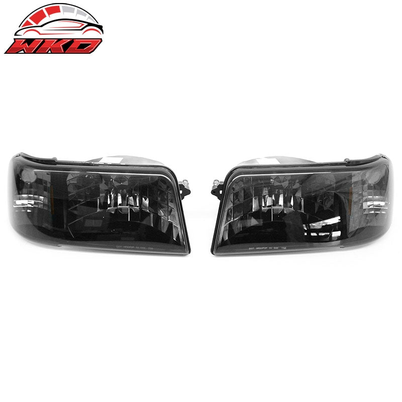 Fits 93-97 Ford Ranger Front Headlights Head Lights W/Smoke Lens Amber Reflector