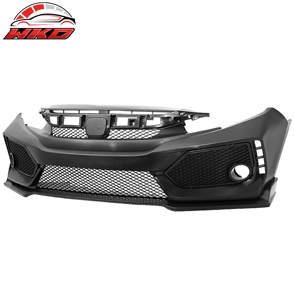 Fits 16-21 Honda Civic 10th Gen V2 Style Front Bumper Cover Conversion Kits PP