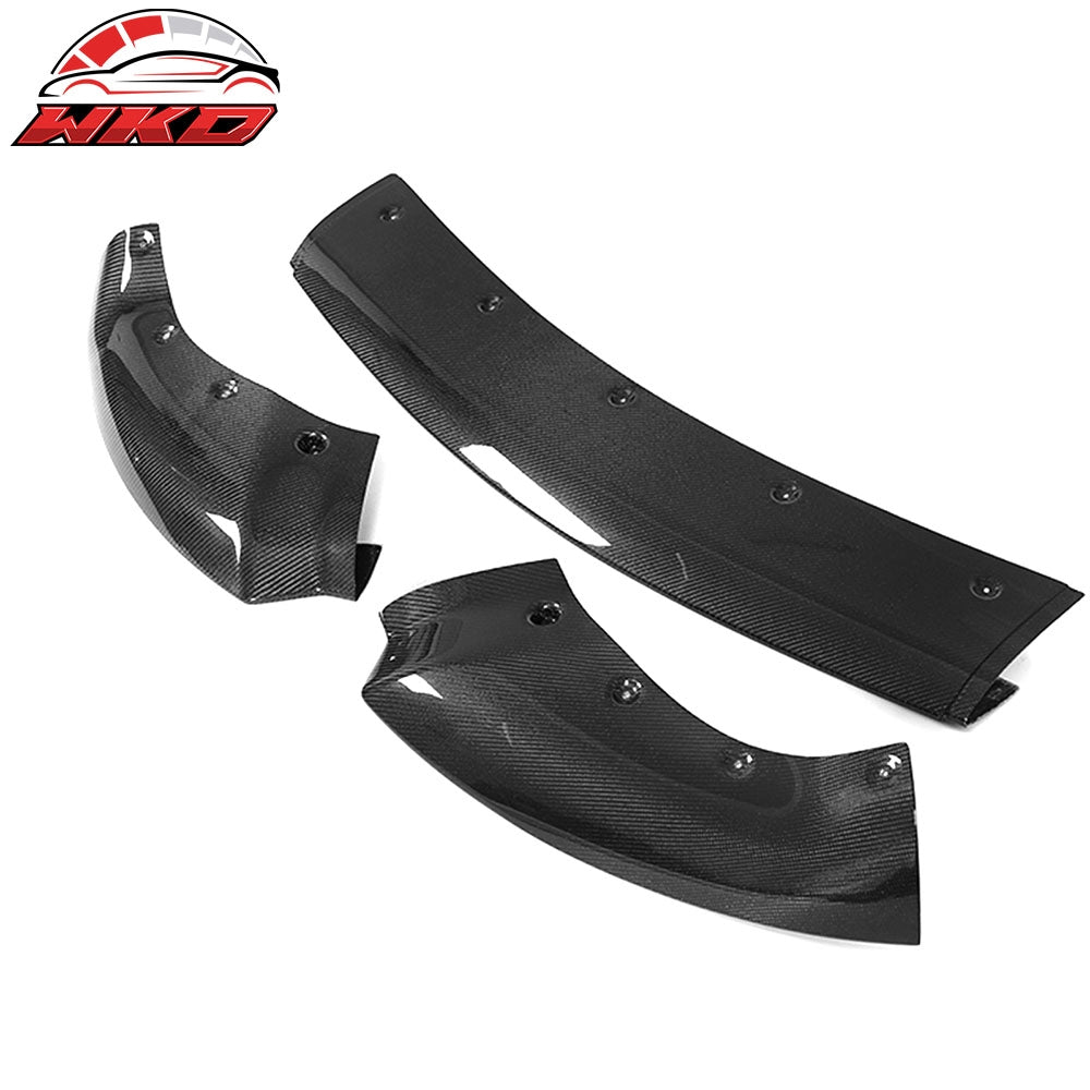 Fits 20-25 Tesla Y Track Pack Carbon Fiber Gloss Black Front Bumper Lip - 3PCS