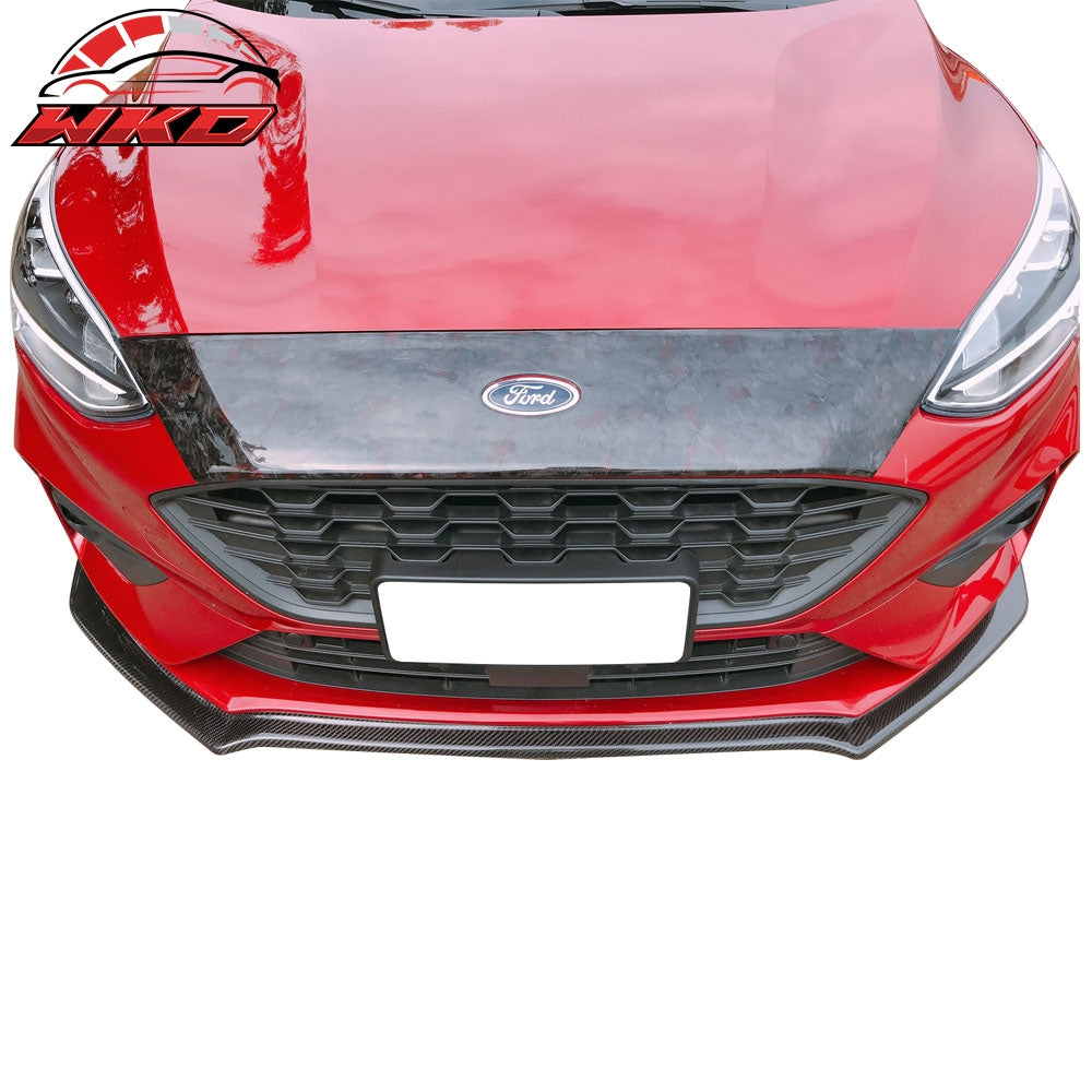Fits 18-20 Ford Focus Hatchback V Style Front Bumper Lip - Real Carbon Fiber