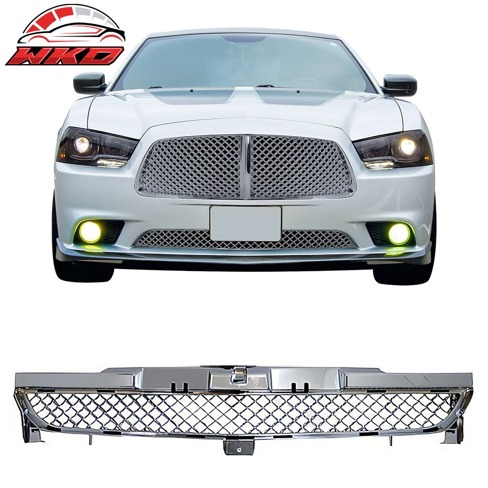 Fits 11-13 Dodge Charger Bentley Mesh Style Front Bumper Lower Grille ABS Chrome