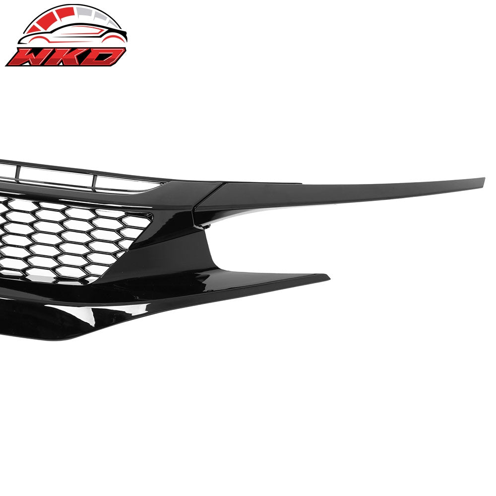 Fits 19-21 Honda Civic Sedan Honeycomb Gloss Black Front Bumper Upper Grille ABS