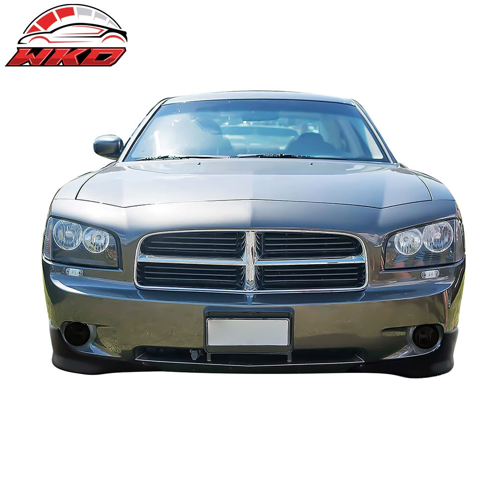 Fits 06-10 Dodge Charger IKON Style Front Bumper Lip Side Apron Unpainted PU 2PC