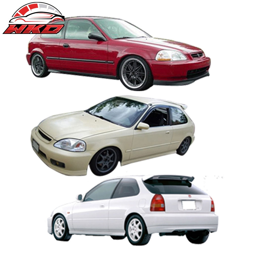 Fits 96-98 Honda Civic Hatchback TR Front + Rear Bumper Lip + 2PCS Window Visors