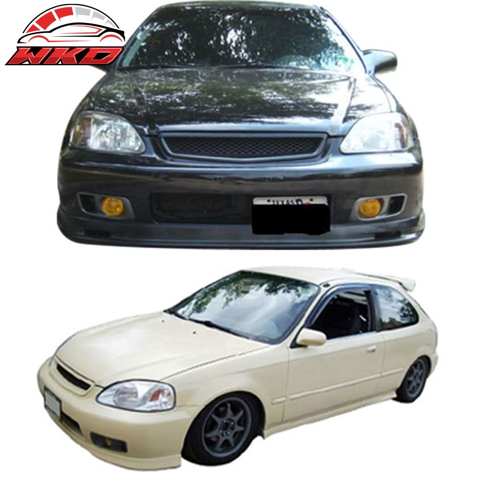 Fits 99-00 Honda Civic EK Mugen Style Front Bumper Lip PP + 2PCS Window Visors