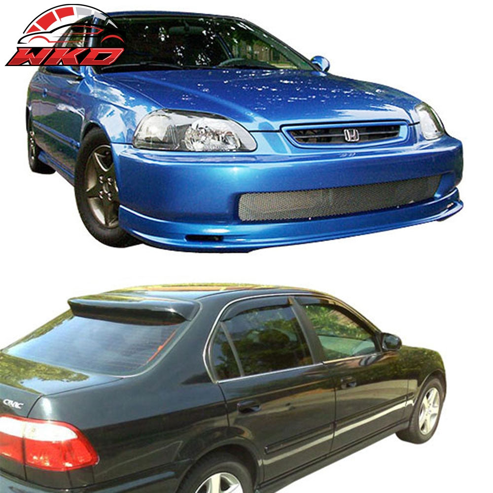 Fits 96-98 Honda Civic Hatchback Mugen Style Front Bumper Lip + 2PC Window Visor