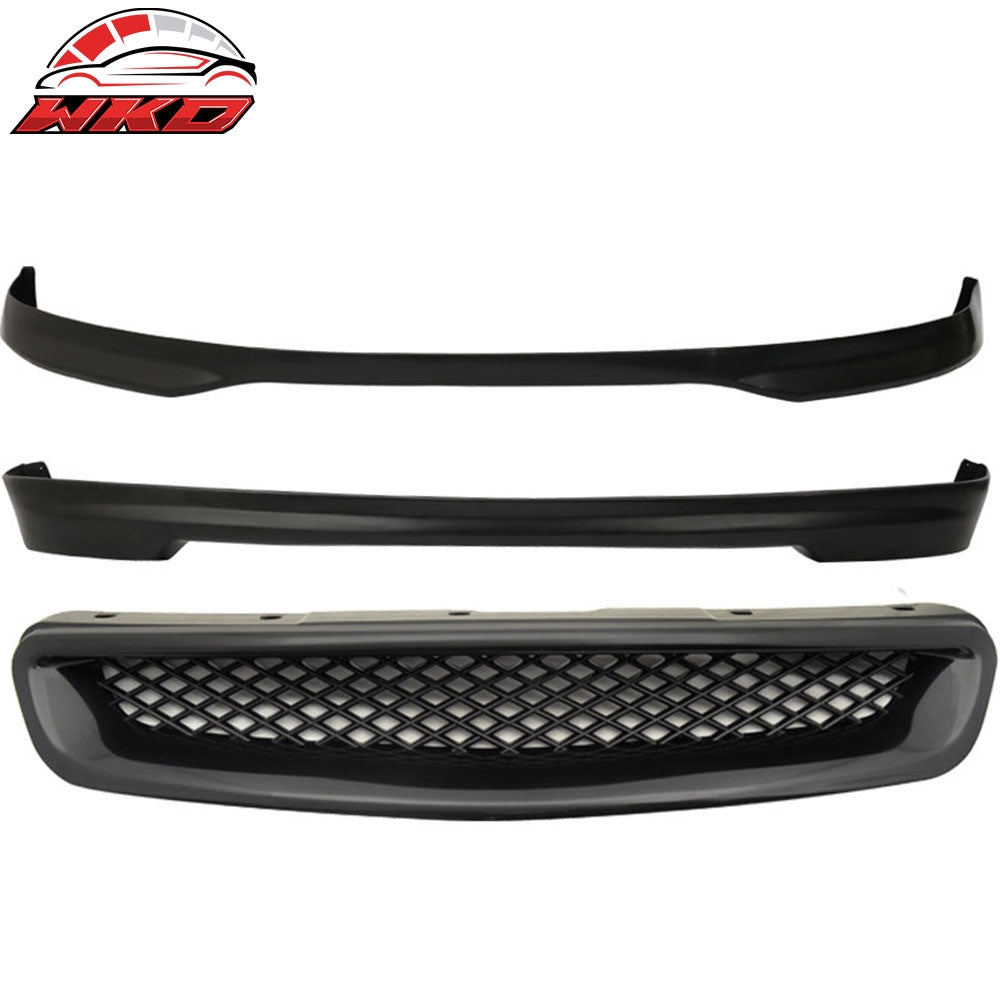 Fits 96-98 Honda Civic Hatchback TR Style Front + Rear Bumper Lip + Front Grille