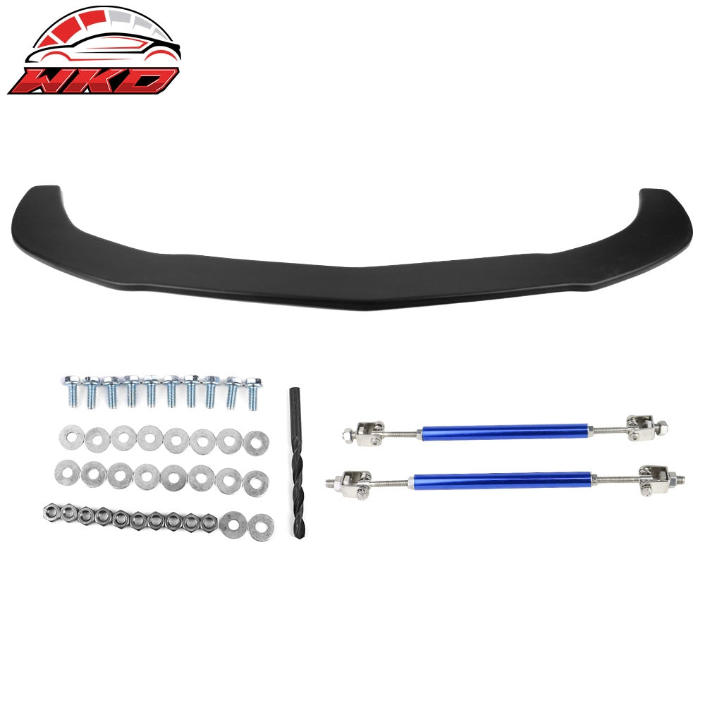 Fits 14-16 Benz CLA Class Front Bumper Lip Matte Black PP+2PC Splitter Rods Blue
