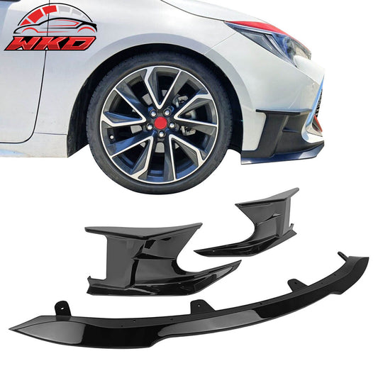 Fits 19-22 Toyota Corolla Front Bumper Lip Spoiler Gloss Black ABS Side Canards