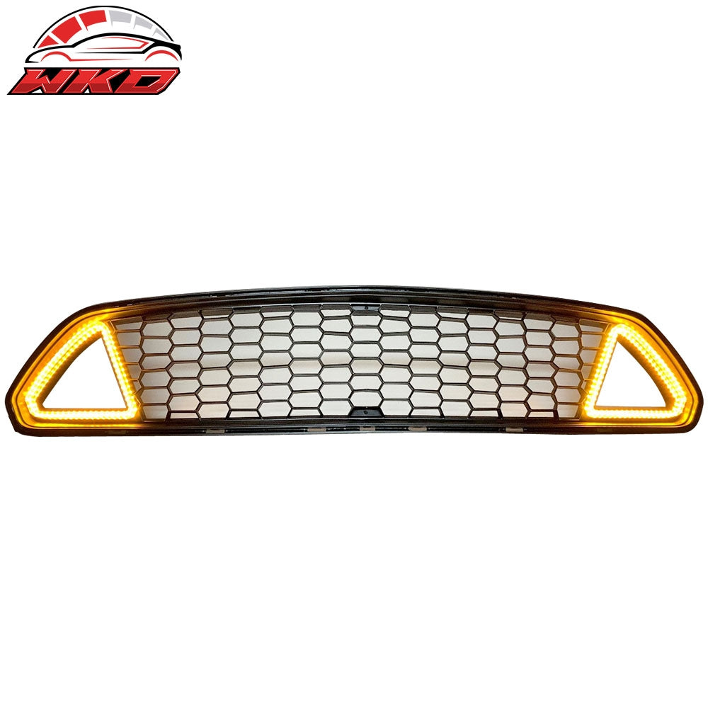 Fits 15-17 Ford Mustang IKON Style Unpainted Front Upper Mesh Grille W/ LED