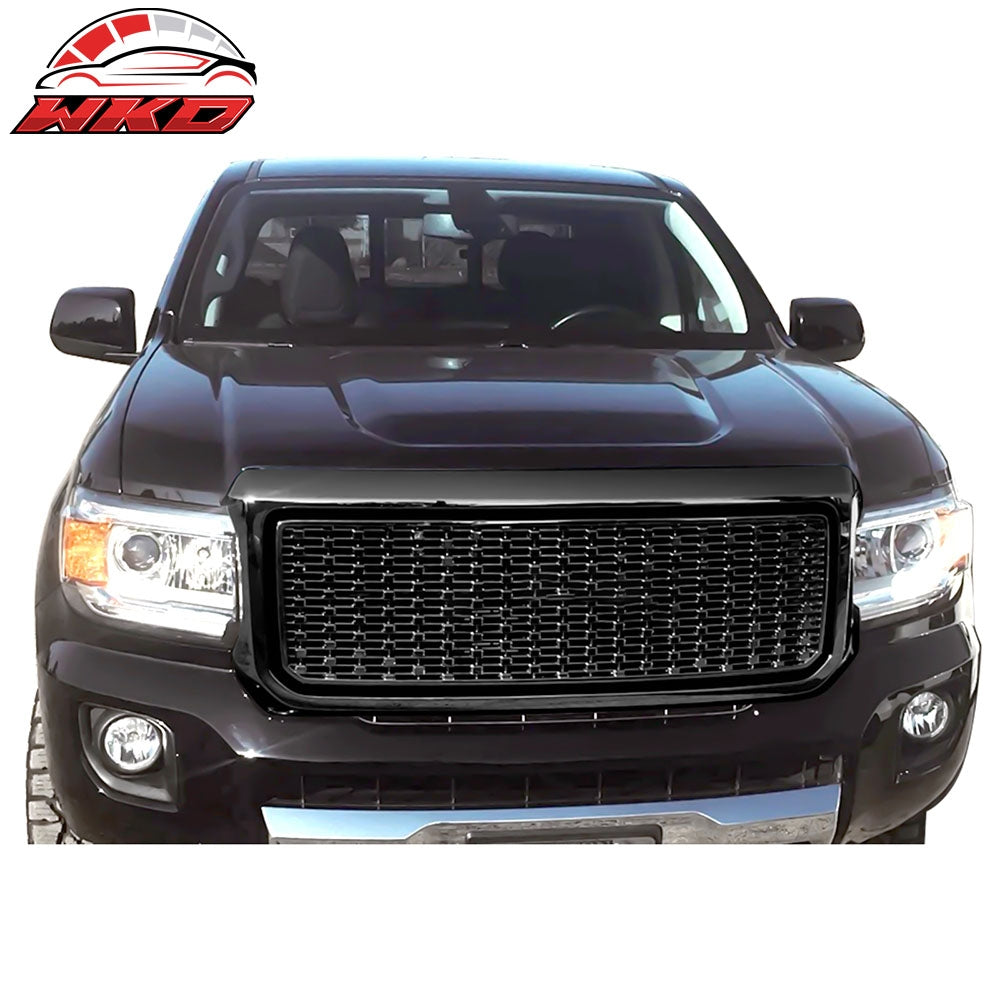 Fits 15-20 GMC Canyon Denali Style Bright Black Front Bumper Hood Upper Grille