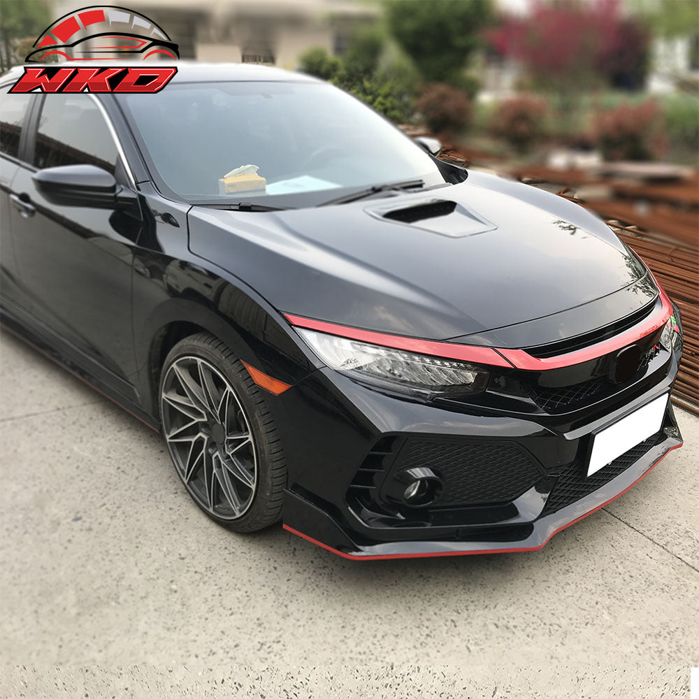 Fits 16-21 Honda Civic Type R Style Red Grille Trim 3Pc - ABS