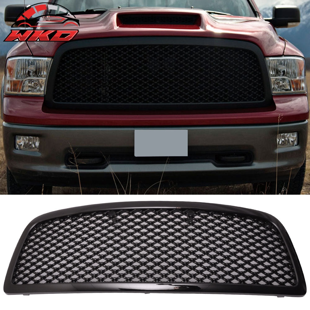 Fits 09-12 Dodge Ram Unpainted ABS Front Bumper Hood Mesh Upper Grill Grille ABS