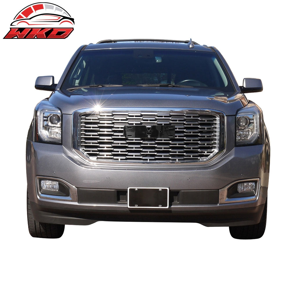 Fits 15-20 GMC Yukon Denali Style Front Bumper Upper Mesh Grille Chrome ABS