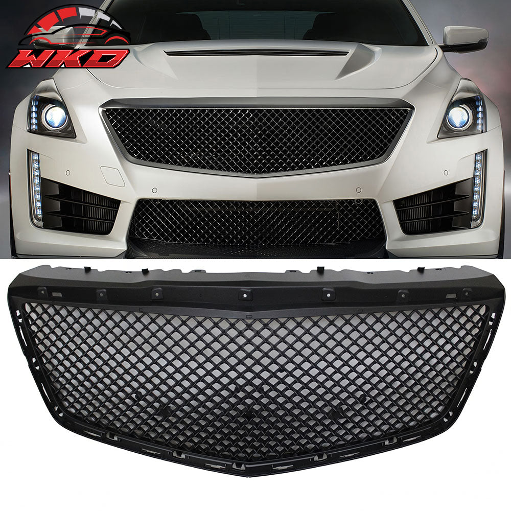 Fits 14-19 Cadillac CTS 4Dr B Style Unpainted Front Bumper Hood Grille Grill ABS