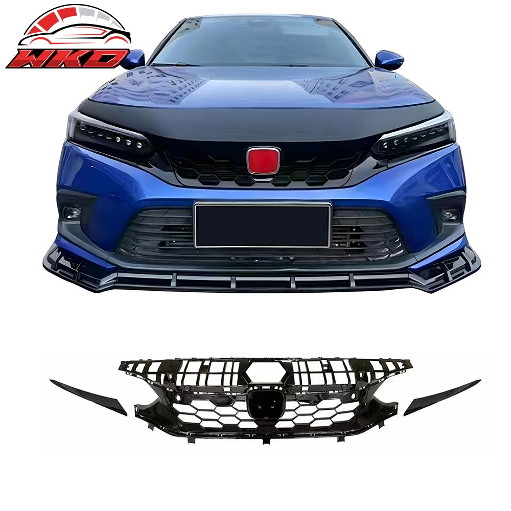 For 22-24 Honda Civic Hatchback & Si OE Style Front Upper Grille Gloss Black ABS